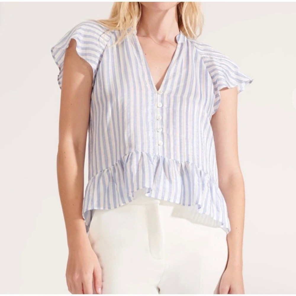 Veronica Beard Maple striped button Silk Linen blend Top size‎ 6